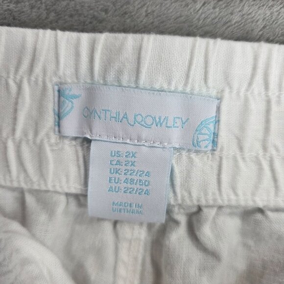Womens Cynthia Rowley White Linen Rayon Blend Shorts Drawstring Pockets 2X - Picture 2 of 9